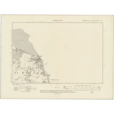 1907 Map of Hampshire & Isle of Wight XCI.SE, 1909 Print