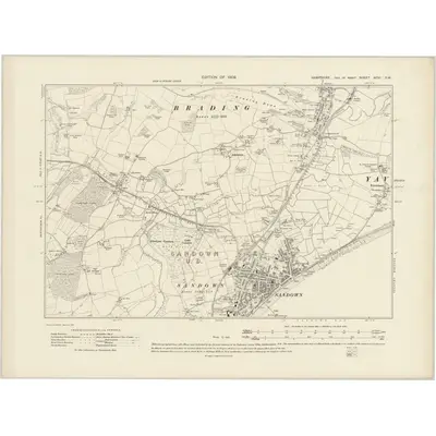 1907 Map of Hampshire & Isle of Wight XCVI.SW, 1909 Print