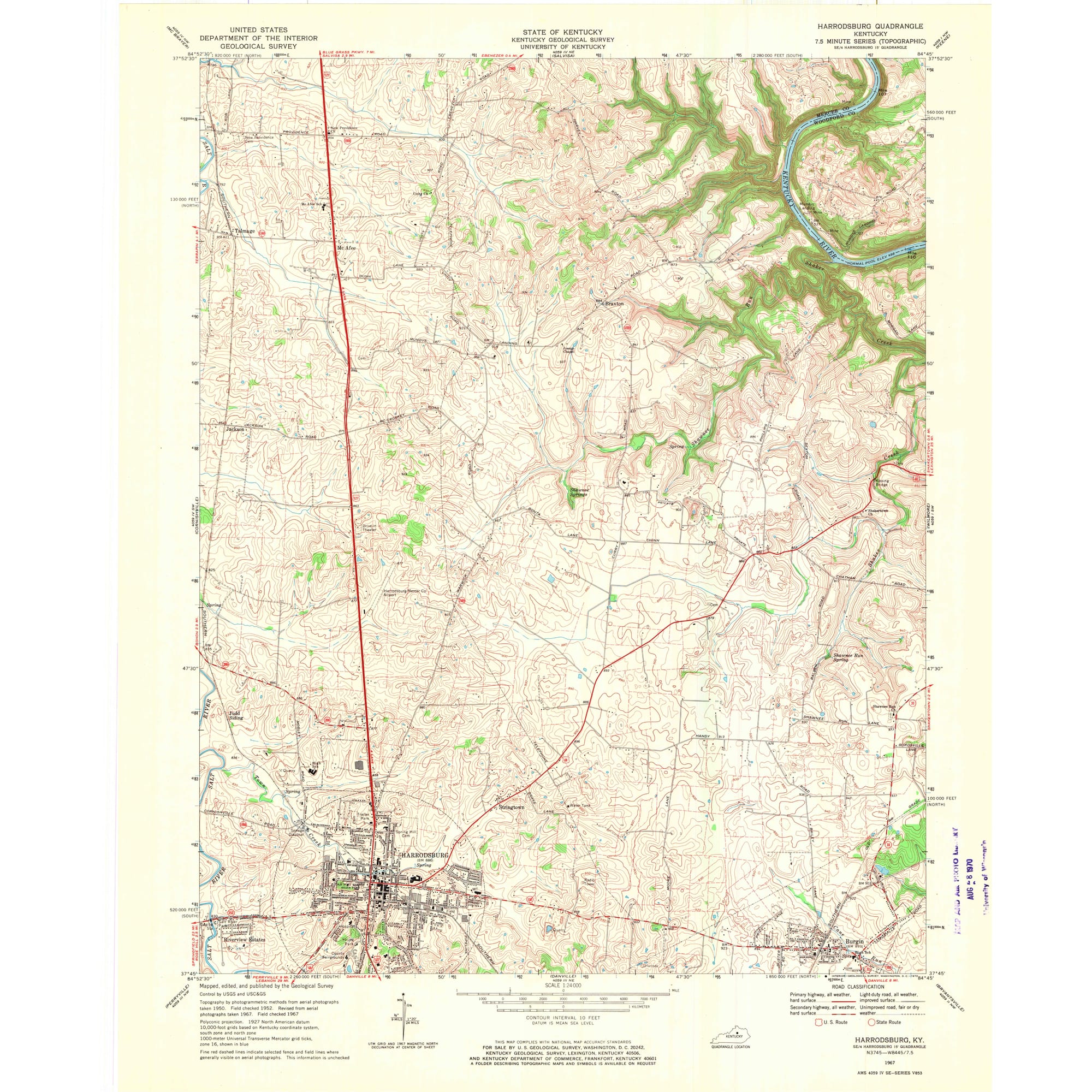1967 Map of Harrodsburg, KY — High-Res | Pastmaps