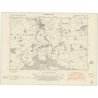 1945 Map of Herefordshire XXV.NE, 1953 Print