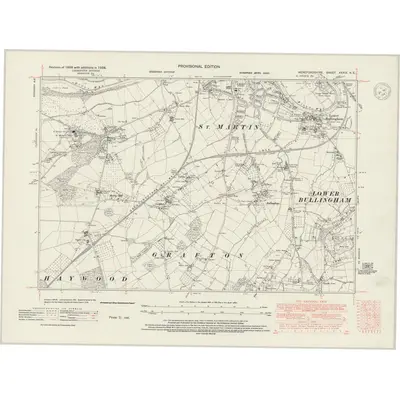 1938 Map of Herefordshire XXXIX.NE, 1947 Print