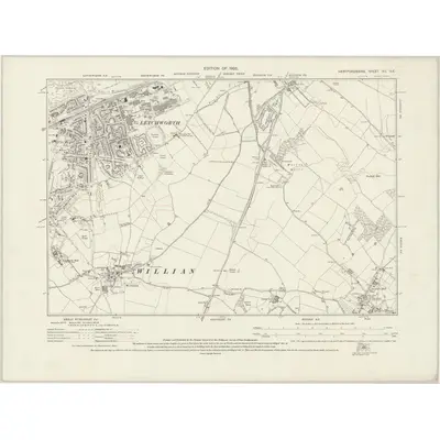1921 Map of Hertfordshire VII.SE, 1925 Print