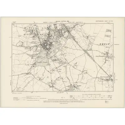 1896 Map of Hertfordshire XII.NW, 1899 Print
