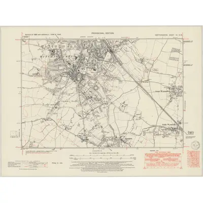 1938 Map of Hertfordshire XII.NW, 1950 Print