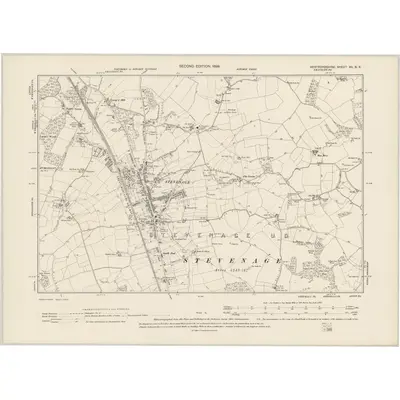 1896 Map of Hertfordshire XII.SE, 1899 Print