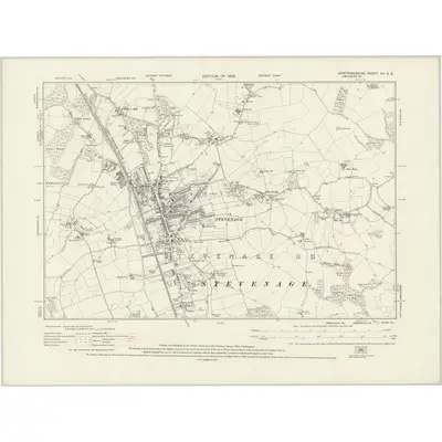 1922 Map of Hertfordshire XII.SE, 1925 Print