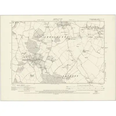 1922 Map of Hertfordshire XII.SW, 1924 Print