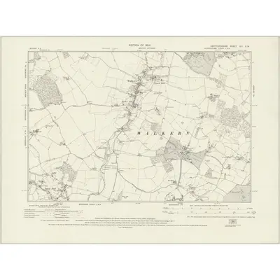 1922 Map of Hertfordshire XIII.SW, 1924 Print