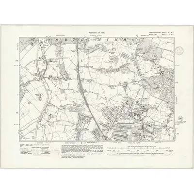 1935 Map of Hertfordshire XL.NE, 1938 Print