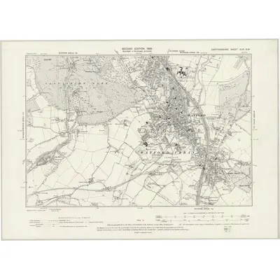 1896 Map of Hertfordshire XLIV.NW, 1899 Print