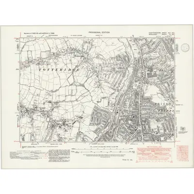1938 Map of Hertfordshire XLV.SE, 1946 Print