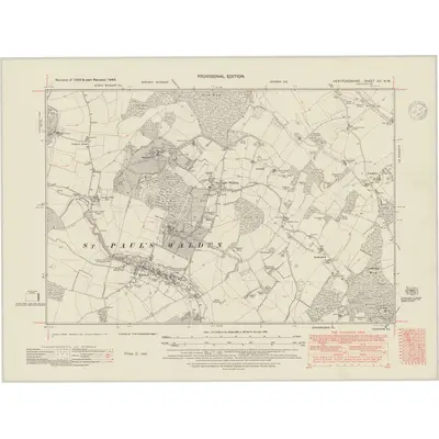 1946 Map of Hertfordshire XX.NW, 1948 Print