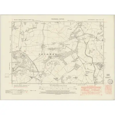1946 Map of Hertfordshire XXI.SE, 1950 Print