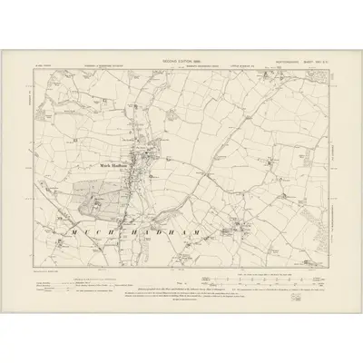 1896 Map of Hertfordshire XXII.SE, 1899 Print