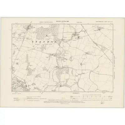 1896 Map of Hertfordshire XXII.SW, 1899 Print
