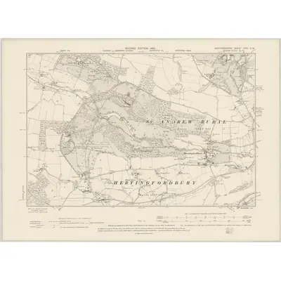1897 Map of Hertfordshire XXIX.SW, 1899 Print