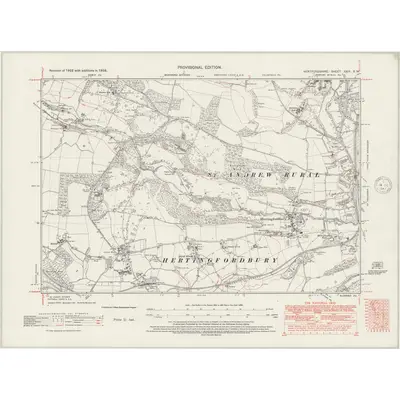 1938 Map of Hertfordshire XXIX.SW, 1947 Print