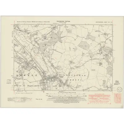 1938 Map of Hertfordshire XXX.SW, 1950 Print