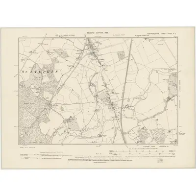 1896 Map of Hertfordshire XXXIX.NE, 1899 Print