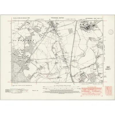 1938 Map of Hertfordshire XXXIX.NE, 1946 Print