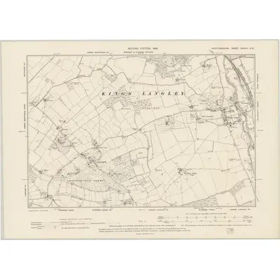 1896 Map of Hertfordshire XXXVIII.NE, 1899 Print
