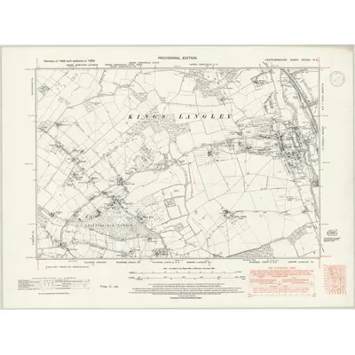 1938 Map of Hertfordshire XXXVIII.NE, 1947 Print