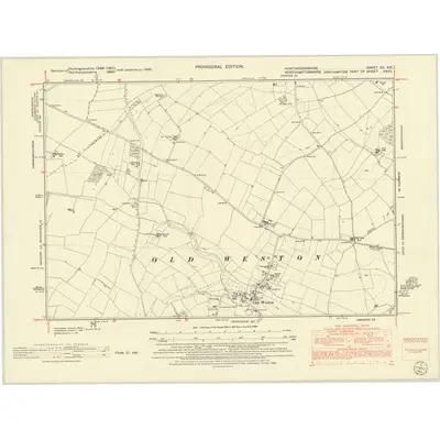 1950 Map of Huntingdonshire XII.SE, 1952 Print