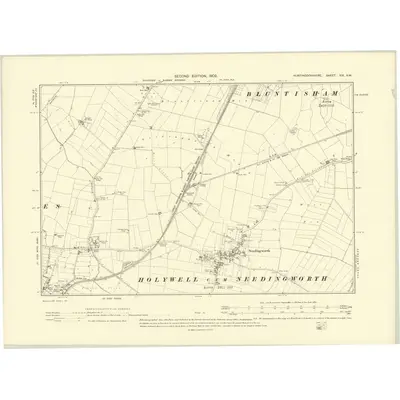 1900 Map of Huntingdonshire XIX.SW, 1902 Print