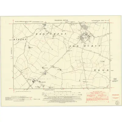 1950 Map of Huntingdonshire XVIII.NE, 1952 Print