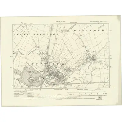 1924 Map of Huntingdonshire XVIII.SW, 1927 Print