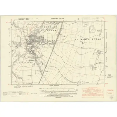 1950 Map of Huntingdonshire XXV.SE, 1953 Print
