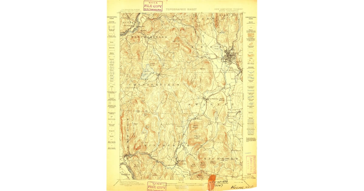 Old Maps of Surry NH for Metal - Keene Cheshire County Nh Usgs Topo 1898 Og 1200x630 