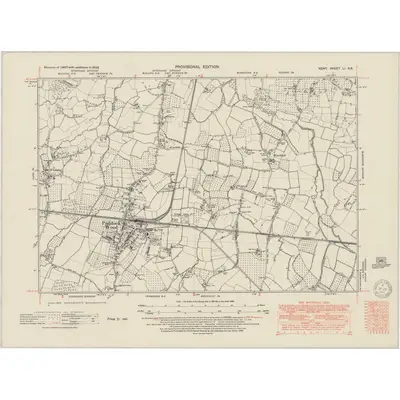 1938 Map of Kent LI.SE, 1950 Print