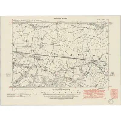 1937 Map of Kent LI.SW, 1950 Print