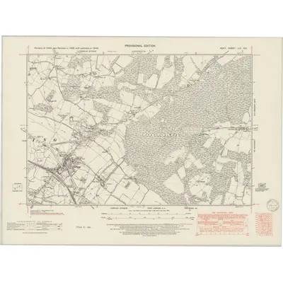 1936 Map of Kent LIV.NE, 1950 Print