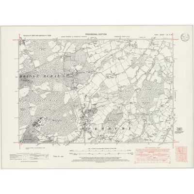 1938 Map of Kent LXI.NW, 1946 Print