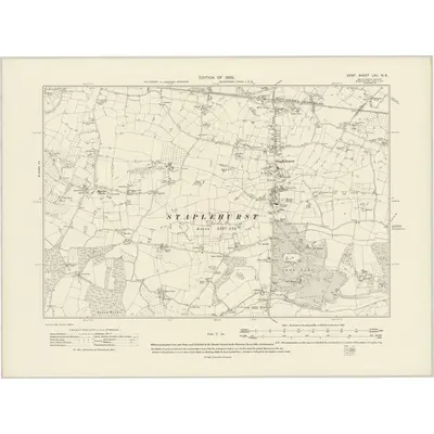 1906 Map of Kent LXII.NE, 1909 Print