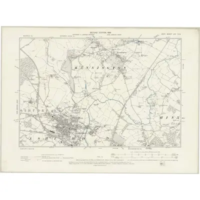 1896 Map of Kent LXV.NW, 1898 Print