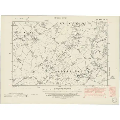 1940 Map of Kent LXVI.SW, 1950 Print