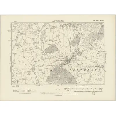 1906 Map of Kent LXXI.SE, 1909 Print