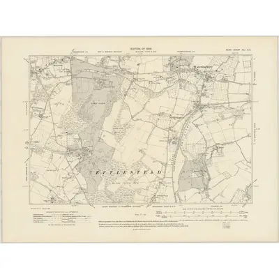 1907 Map of Kent XLI.SE, 1909 Print