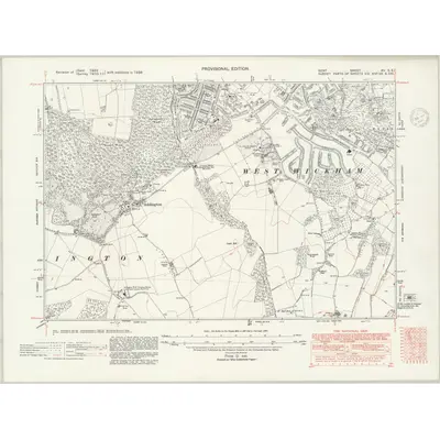 1938 Map of Kent XV.SE, 1947 Print