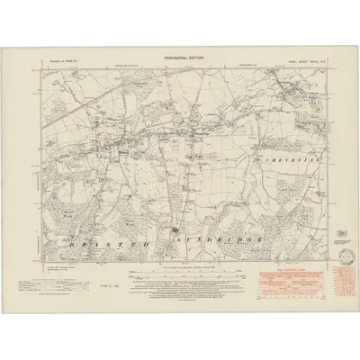 1936 Map of Kent XXXIX.NE, 1951 Print