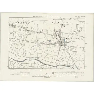 1896 Map of Kent XXXVII.NW, 1898 Print