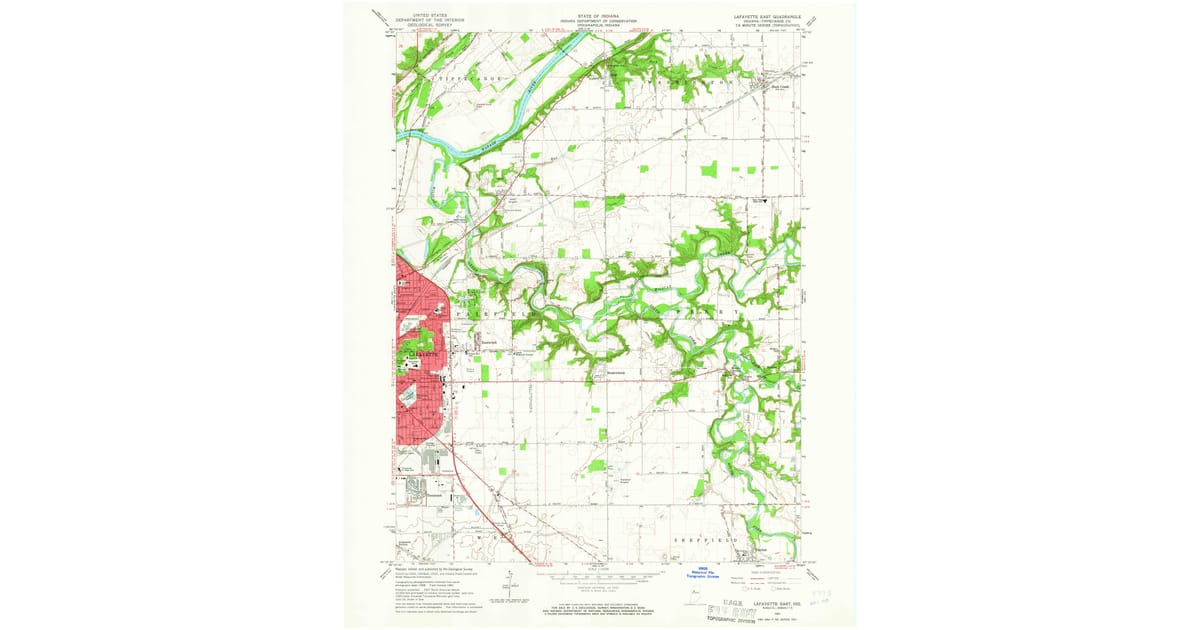 1960s Maps of Buck Creek IN - Lafayette East Tippecanoe County In Usgs Topo 1961 P1962 Og 1200x630