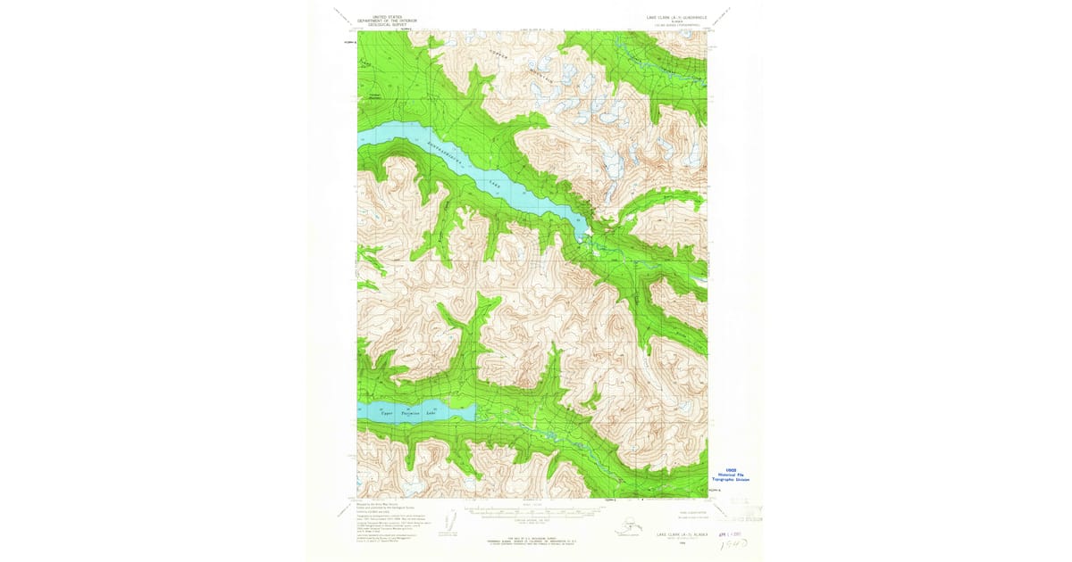 1954 Map of Lake Clark A-3, Lake and Peninsula, AK — High-Res | Pastmaps