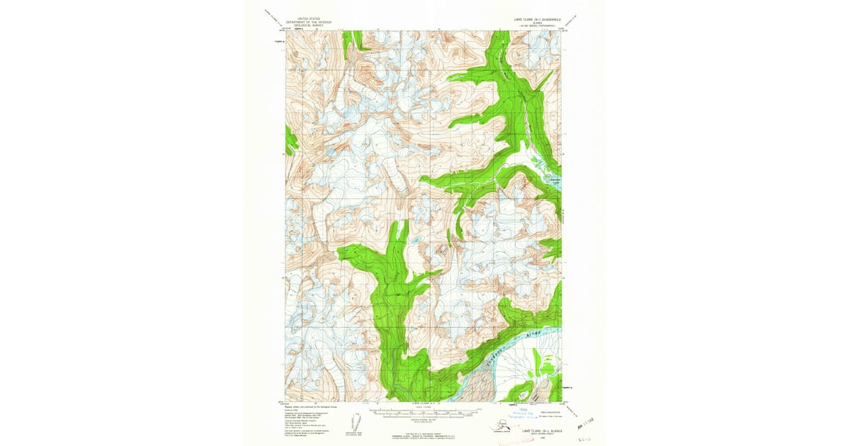1958 Map of Lake Clark B-1, Kenai Peninsula, AK — High-Res | Pastmaps