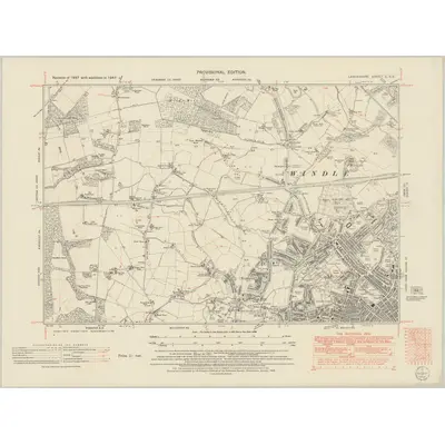 1947 Map of Lancashire C.SE, 1952 Print