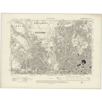 1905 Map of Lancashire CIV.NW, 1909 Print