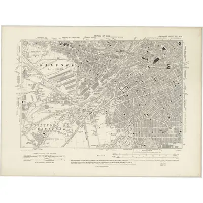 1905 Map of Lancashire CIV.SW, 1909 Print